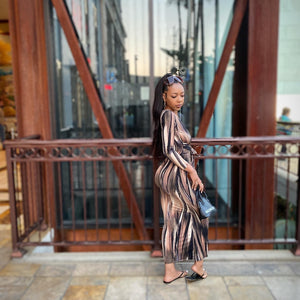 Brown Striped Bodycon Maxi Dress