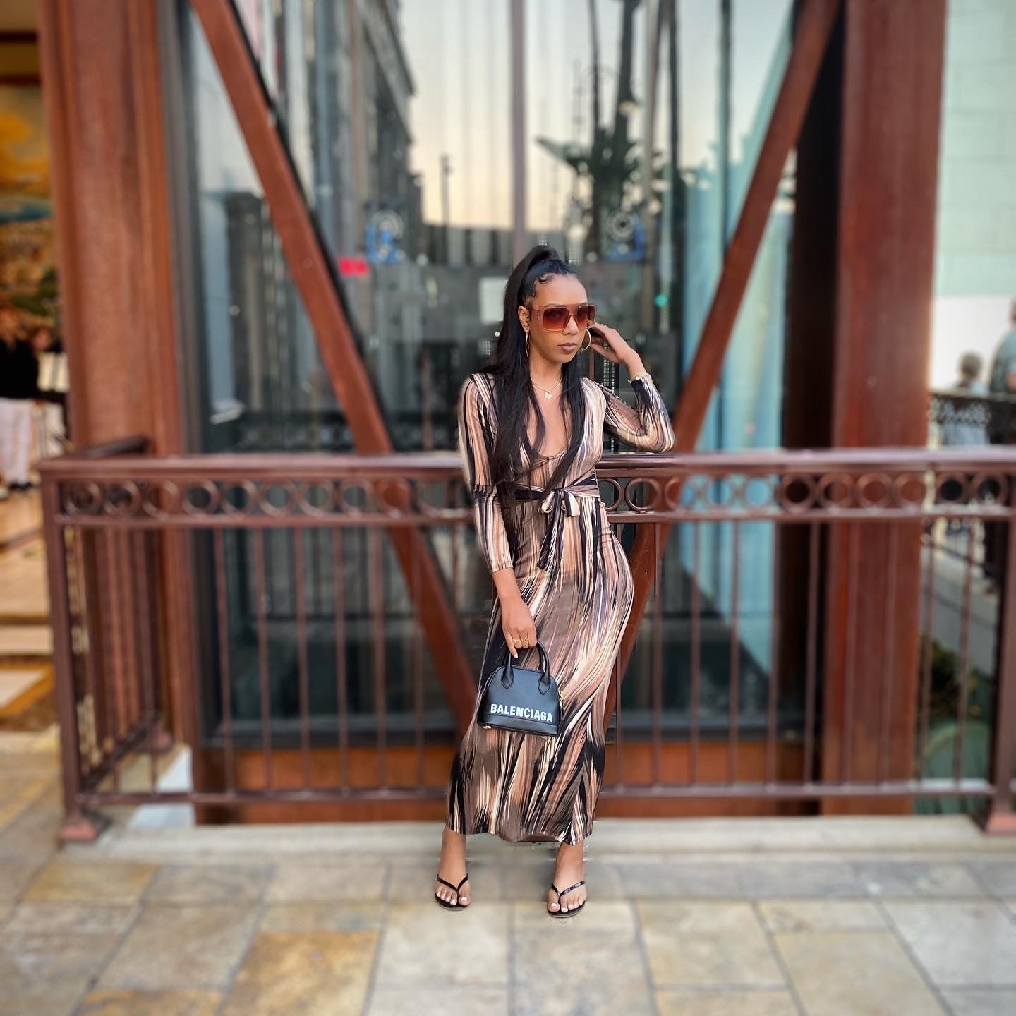 Brown Striped Bodycon Maxi Dress
