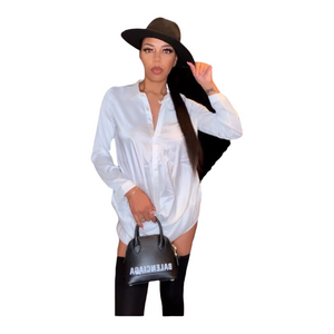 Classic Goal Getter Shirt Dress- White