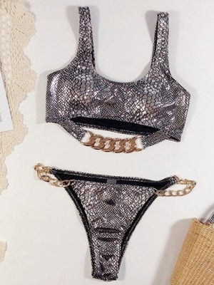 Snake Skin-Chain Swimsuit