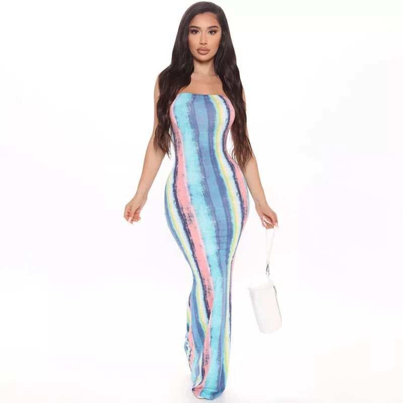 Striped Halter Maxi Dress