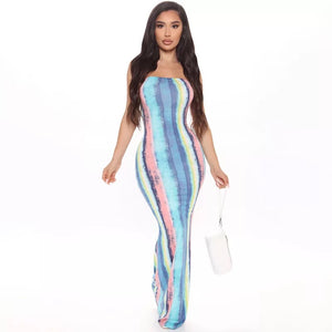 Striped Halter Maxi Dress