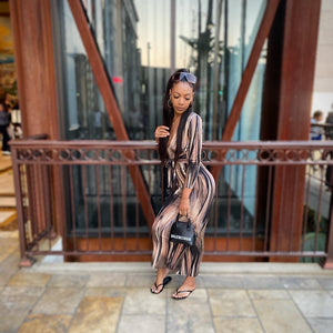 Brown Striped Bodycon Maxi Dress