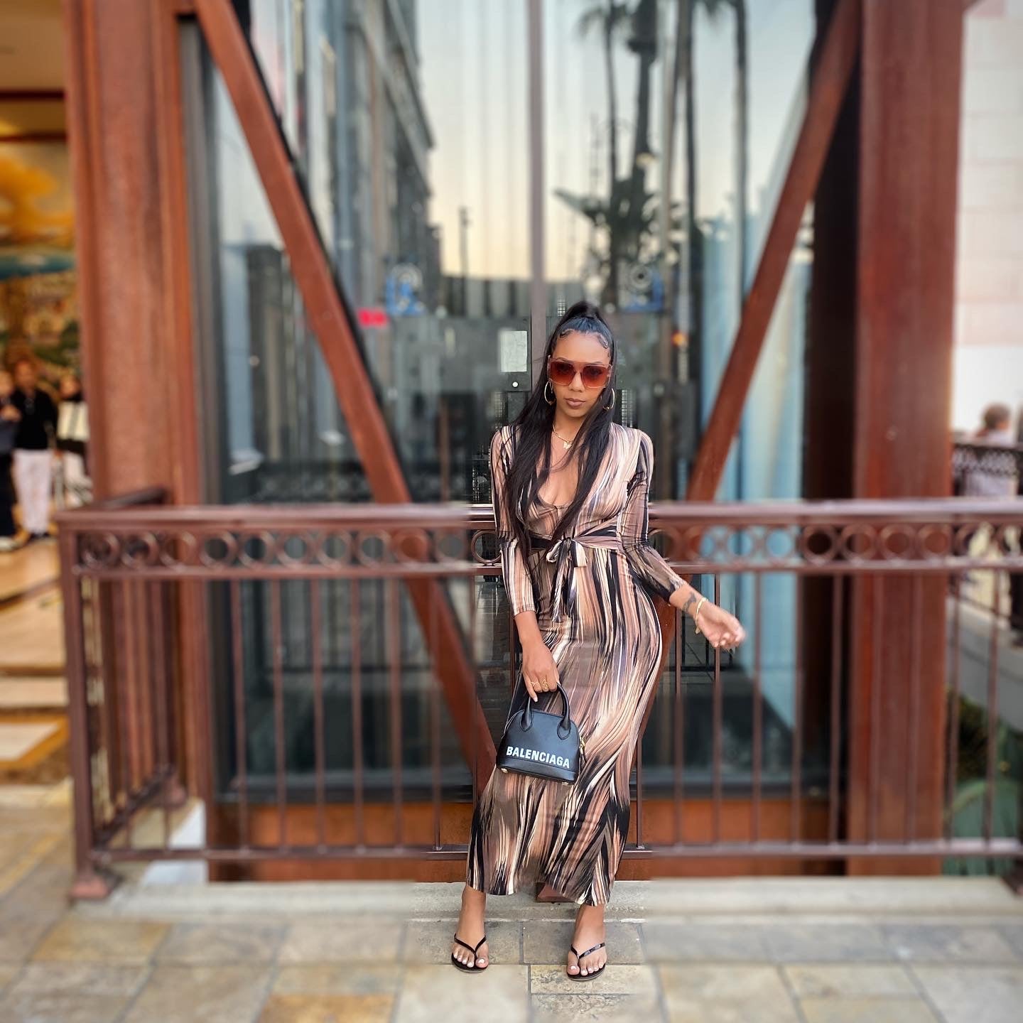Brown Striped Bodycon Maxi Dress