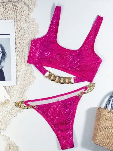 Snake Skin-Chain Swimsuit